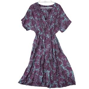 Peruvian Connection South Seas Midi dress Purple Floral Wrap Sz XS Boho